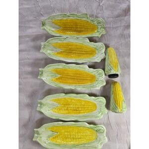 Vintage 1978 CAP Germany Ceramic Corn on the Cob Dishes Salt Pepper Shakers Set
